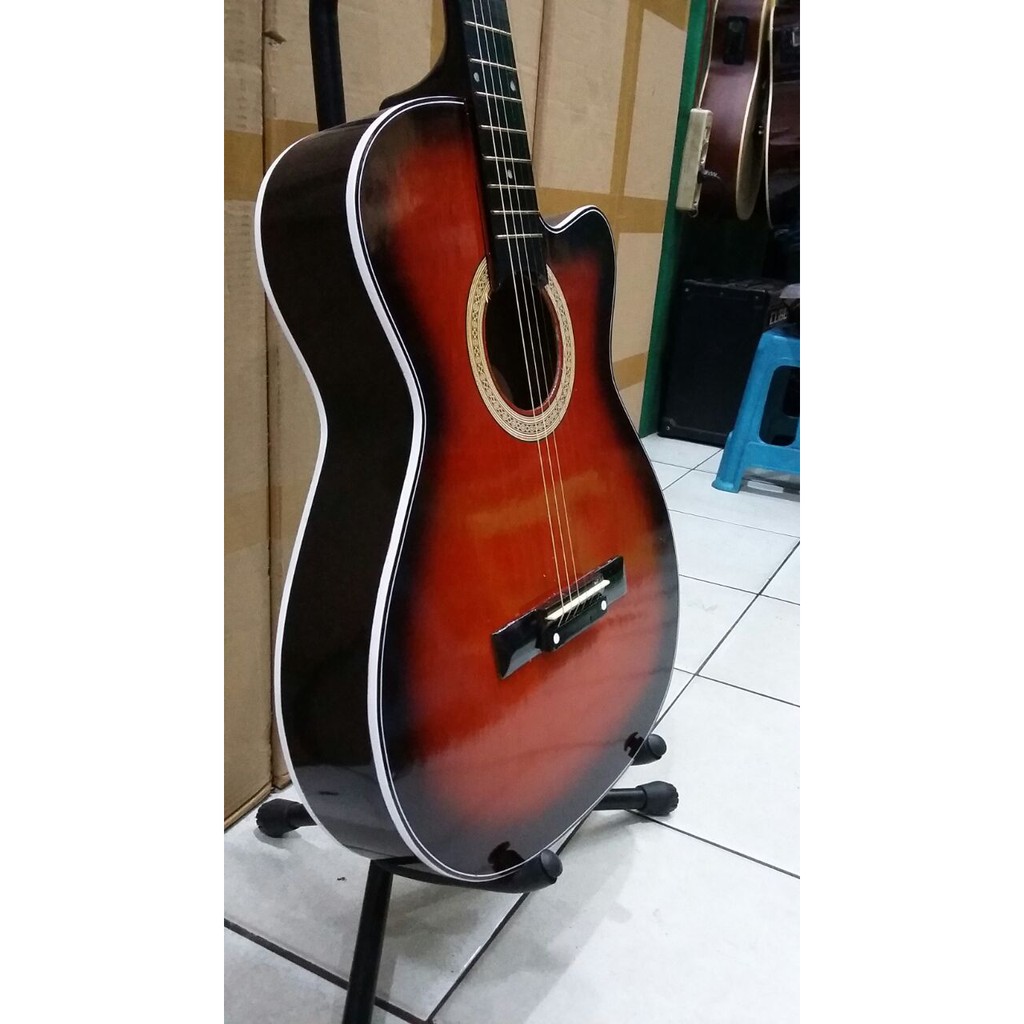 Gitar Akustik Slim Merk Yamaha Warna Sunburst Merah Buat Pemula Belajar Jakarta Murah