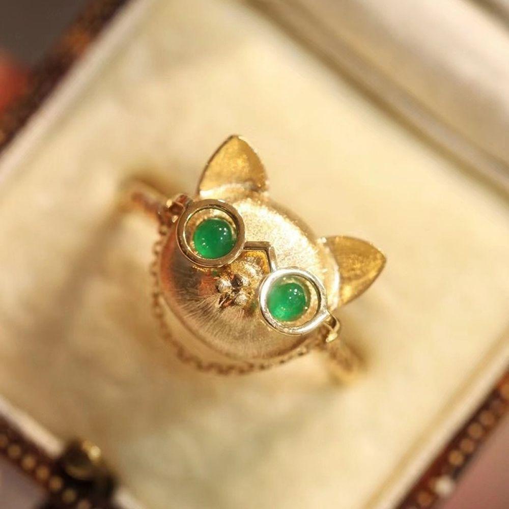 Needway Kalung Liontin Kucing Warna Emas Kucing Rantai Klavikula Fashion Perhiasan Jari Cincin Hadiah Perempuan Gaya Korea