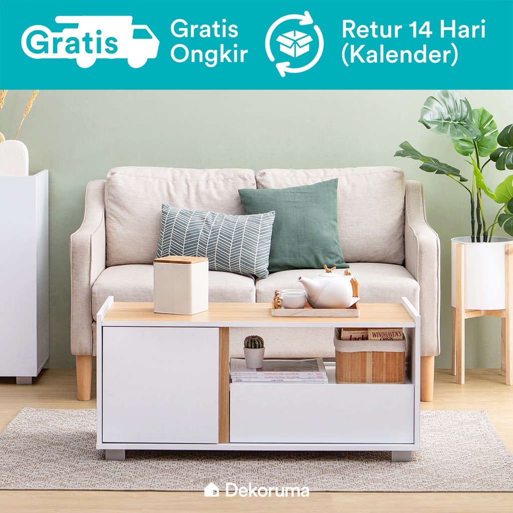 Dekoruma Nise Meja Ruang Tamu Minimalis dengan Rak dan Dekoruma Nise Meja Ruang Tamu Minimalis dengan Rak dan