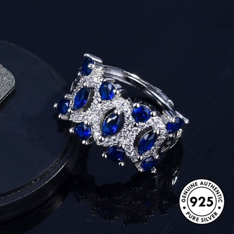 Cincin Sapphire Elegan Bahan S925 Silver Untuk Wanita