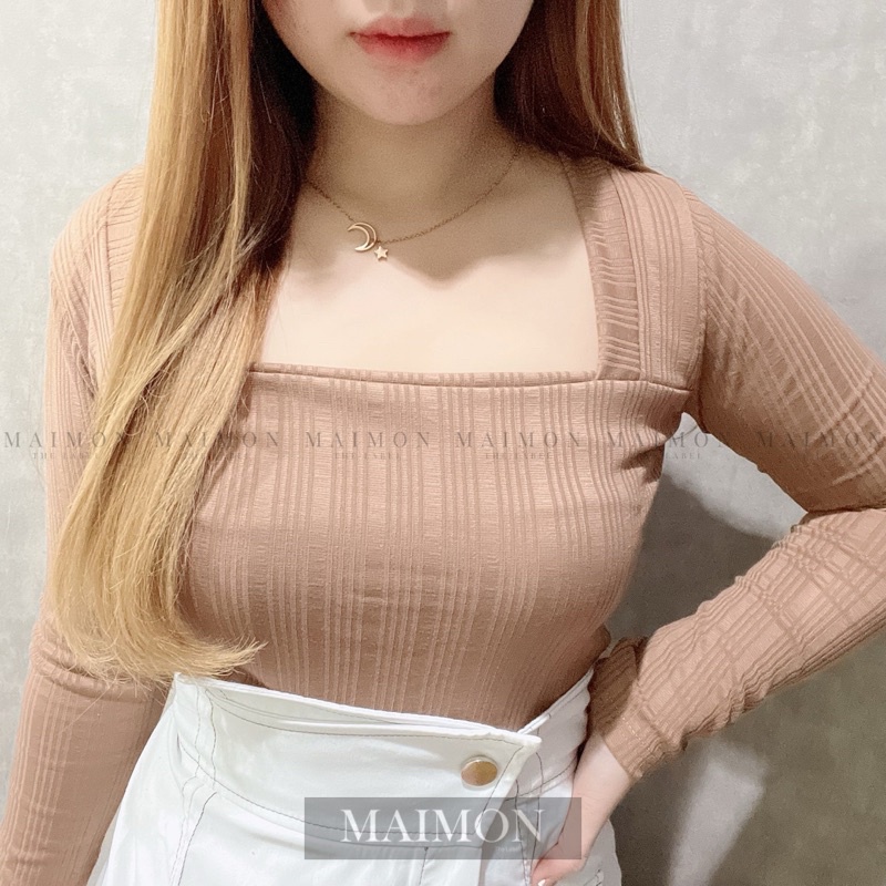 Rib Squareneck Long Sleeve Blouse | Atasan Wanita Korean Fashion | Maimon Grosir