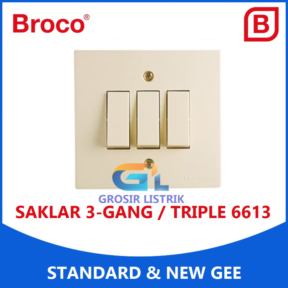 Broco Saklar Triple Cream 6613 (Switch 3 Gang) Original Grosir Promo Murah