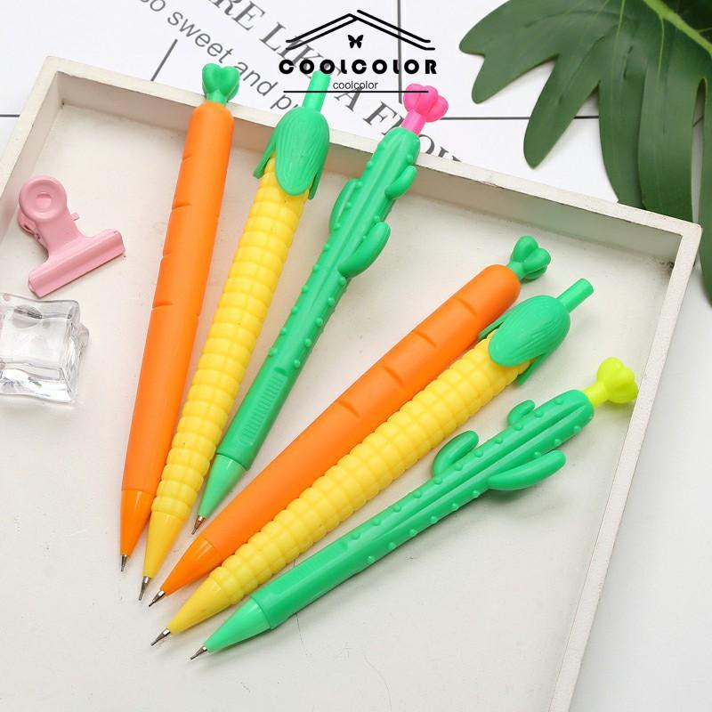 COD❤️Pensil Kartun 0.5/0.7mm   Wortel Kaktus Jagung Pensil Otomatis Aktivitas Pensil Kartun Lembut Karet Tekan Pena Aksesoris Wanita Fashion Korea