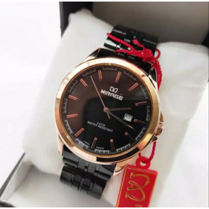 jam tangan pria;MIRAGE M8709BRP-Lhitam rosegold~ORIGINAL WATER RRSISTANT~TGL~STAINLEES
