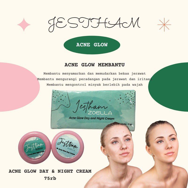Paket Acne Glow Jestham 5gr (Cream siang+malam)
