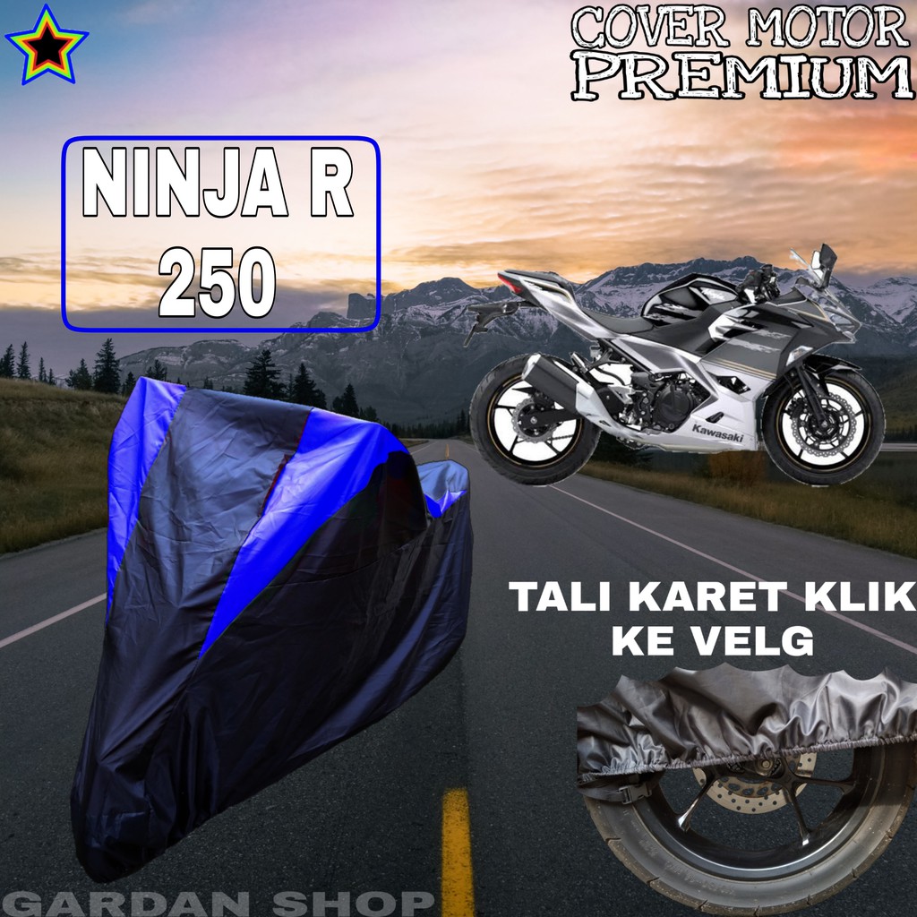 Sarung Motor NINJA R 250 Hitam BIRU Body Cover Ninja PREMIUM