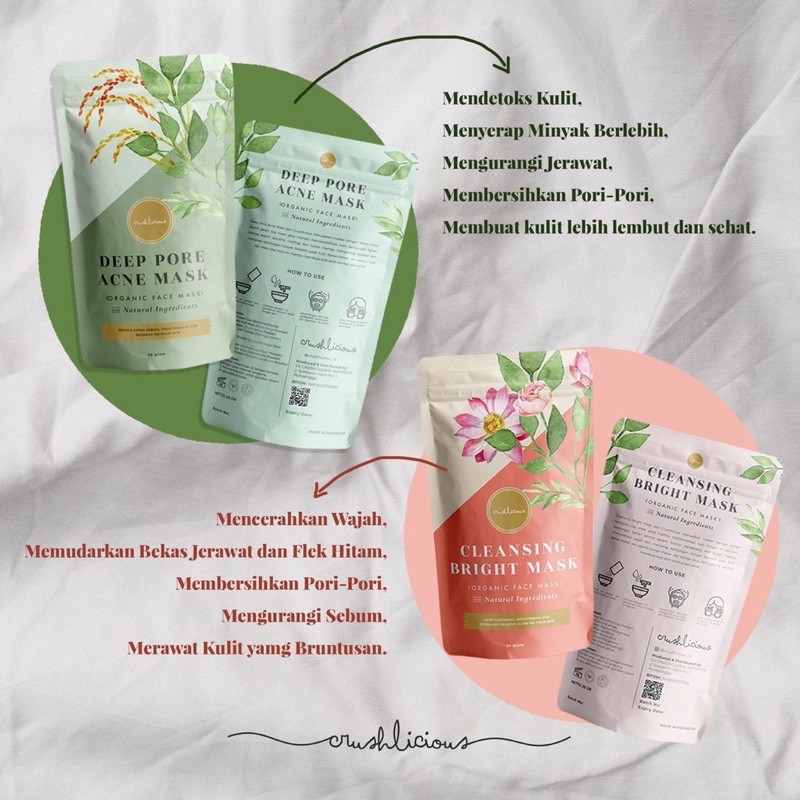 CRUSHLICIOUS DEEP PORE ACNE MASK 45g & CRUSHLICIOUS CLEANSING BRIGHT MASK 45g - MASKER WAJAH