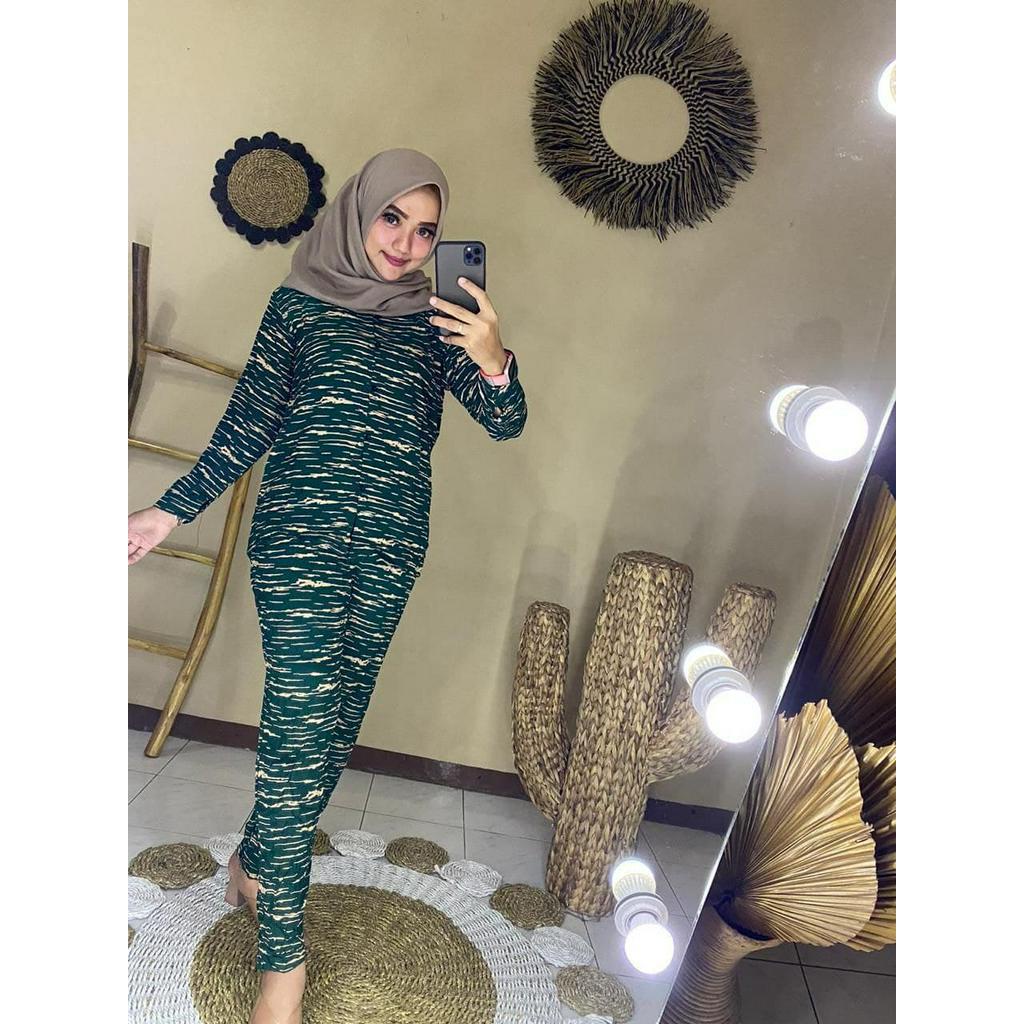 Nikita Salur One Set Wanita Jumbo Rayon Premium Setelan Wanita Waka Waka Batik Lengan Panjang Panjang Set Celana Kekininan LD 135 cm