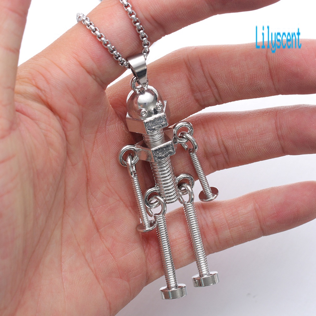 Kalung Liontin Bentuk Robot Bahan Stainless Alloy Warna Solid Tahan Lama Gaya Hip Hop Untuk Pria