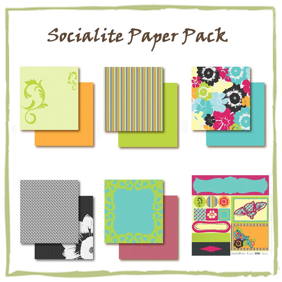

12x12 Paket Kertas Scrapbooking "Socialite" (10 lembar & 1 diecut)
