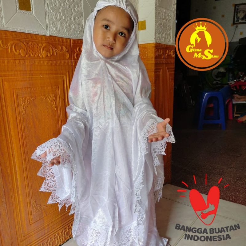 Mukena Anak Embos Khusus Putih