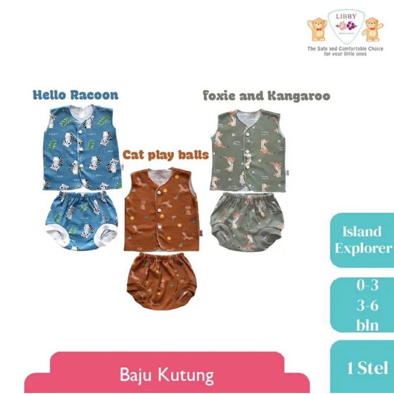 Ecer Baju Bayi Libby Size Newborn Girl Boy Setelan 3 6 bulan Kancing Pendek