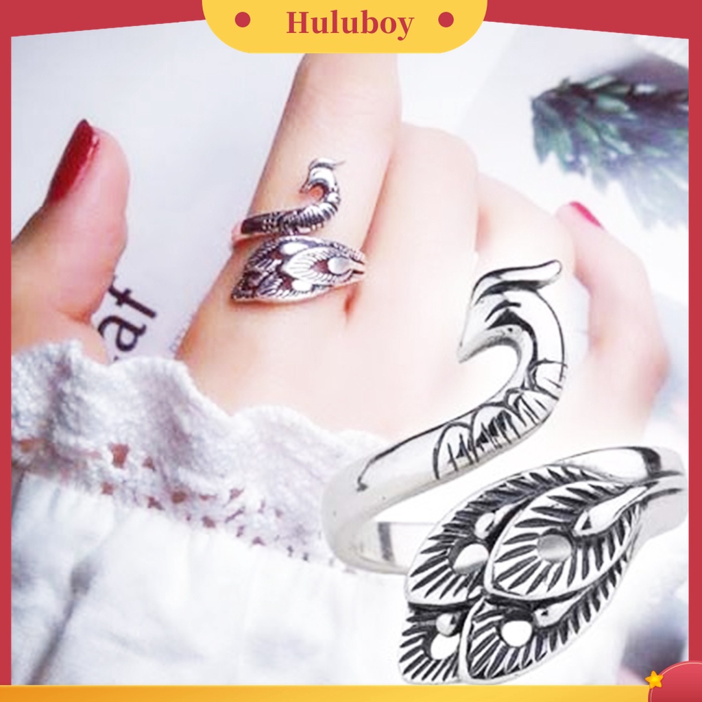 Huluboy Cincin Terbuka Adjustable Model Burung Phoenix Gaya Retro Untuk Unisex / Pria / Wanita