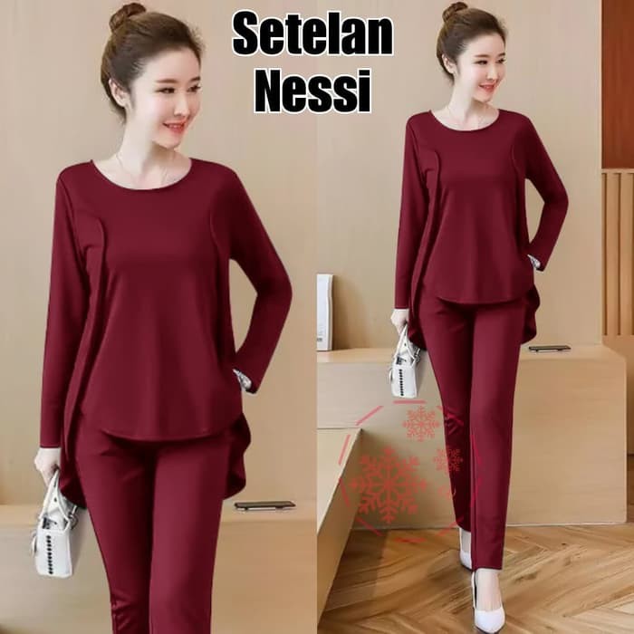 Marsha Set Setelan Celana Wanita Jumbo Azalea Jumbo Set | Se 4269JO Stelan Nessi Maroon [Setelan Wan