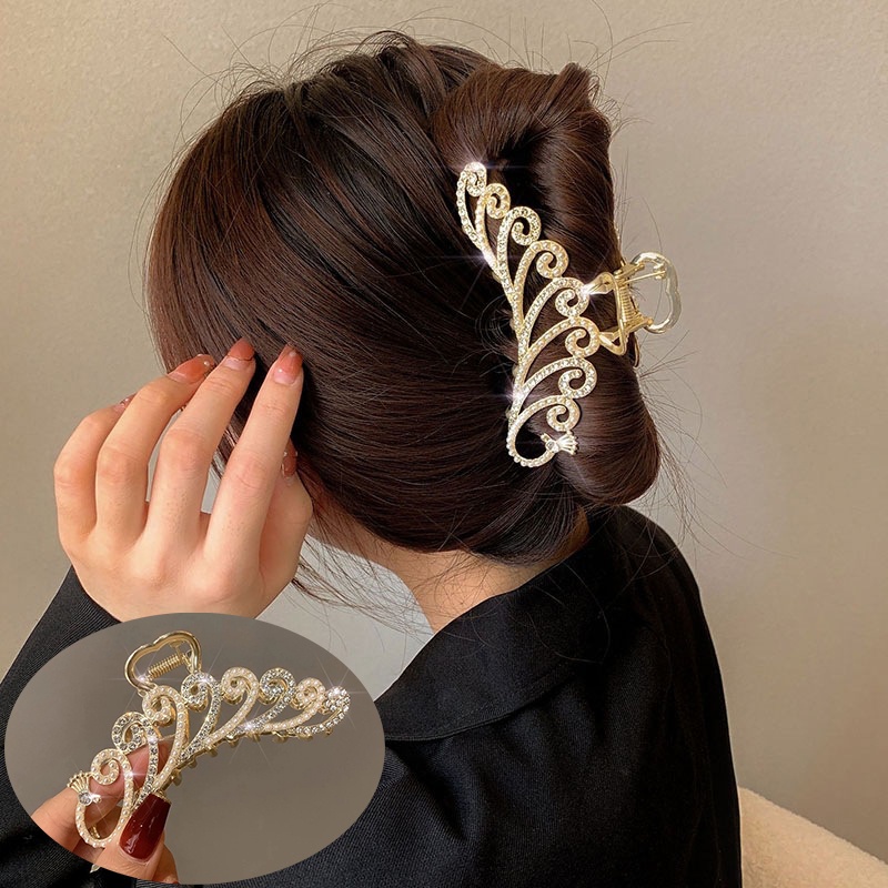 Jepit Rambut Bahan Alloy Aksen Mutiara Dan Kristal Ukuran 10.5cm Gaya Korea Untuk Wanita