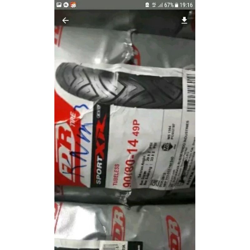 *BAN TUBLES FDR SPORT XR ukuran 90/80 RING 14
