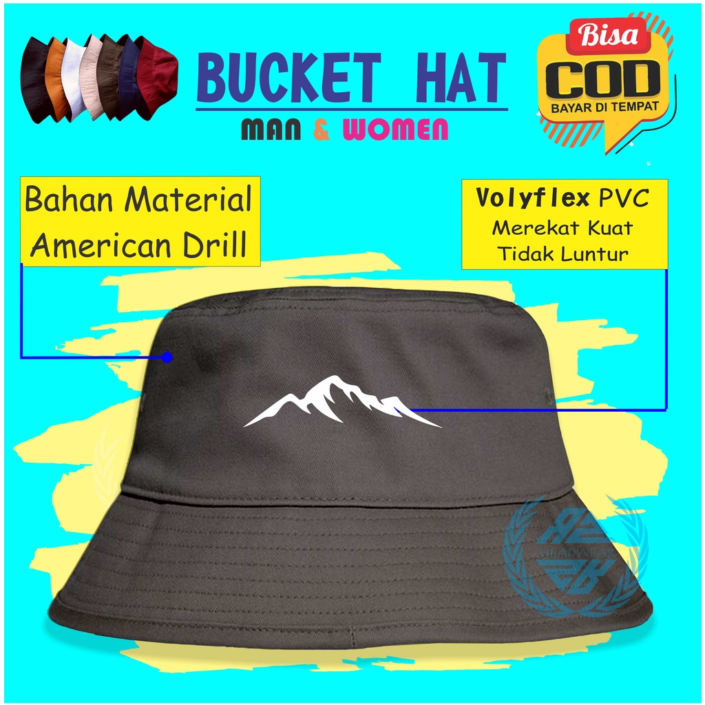 Topi Bucket Wanita Dewasa Bolak Balik Bervariasi 100% Premium Logo Mountain V2