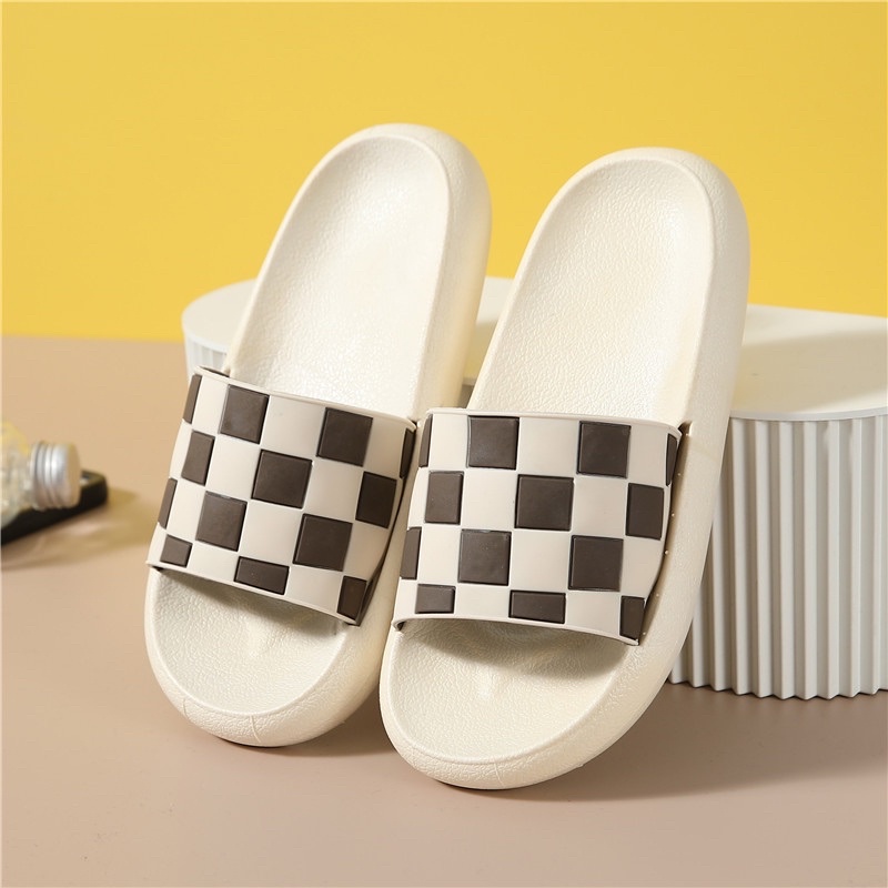 SANDAL SLOP KOREA FASHION CHECKERBOARD SANDAL SLIP ON PREMIUM