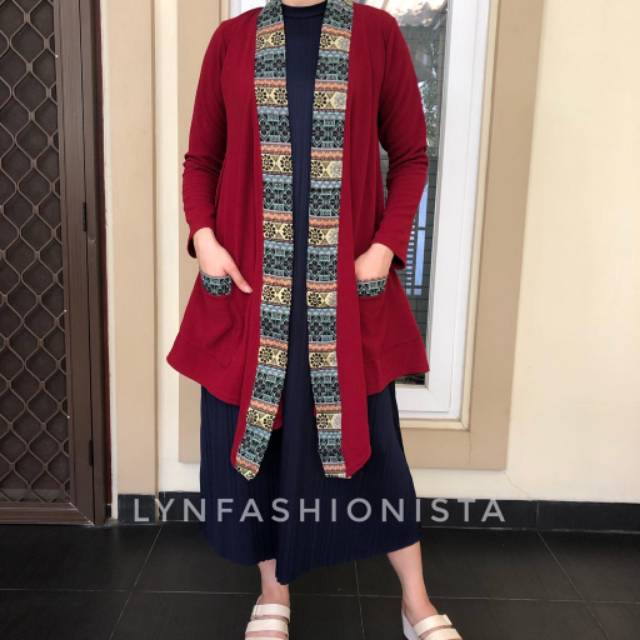 LYNFASHIONISTA-CARDIGAN WANITA MUSLIM MOTIF SONGKET/KARDIGAN BATIK ETNIK TRIBAL/OUTER BOHEMIAN/122