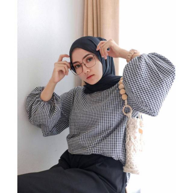 Blouse baju atasan wanita lengan balon fashion muslim murah