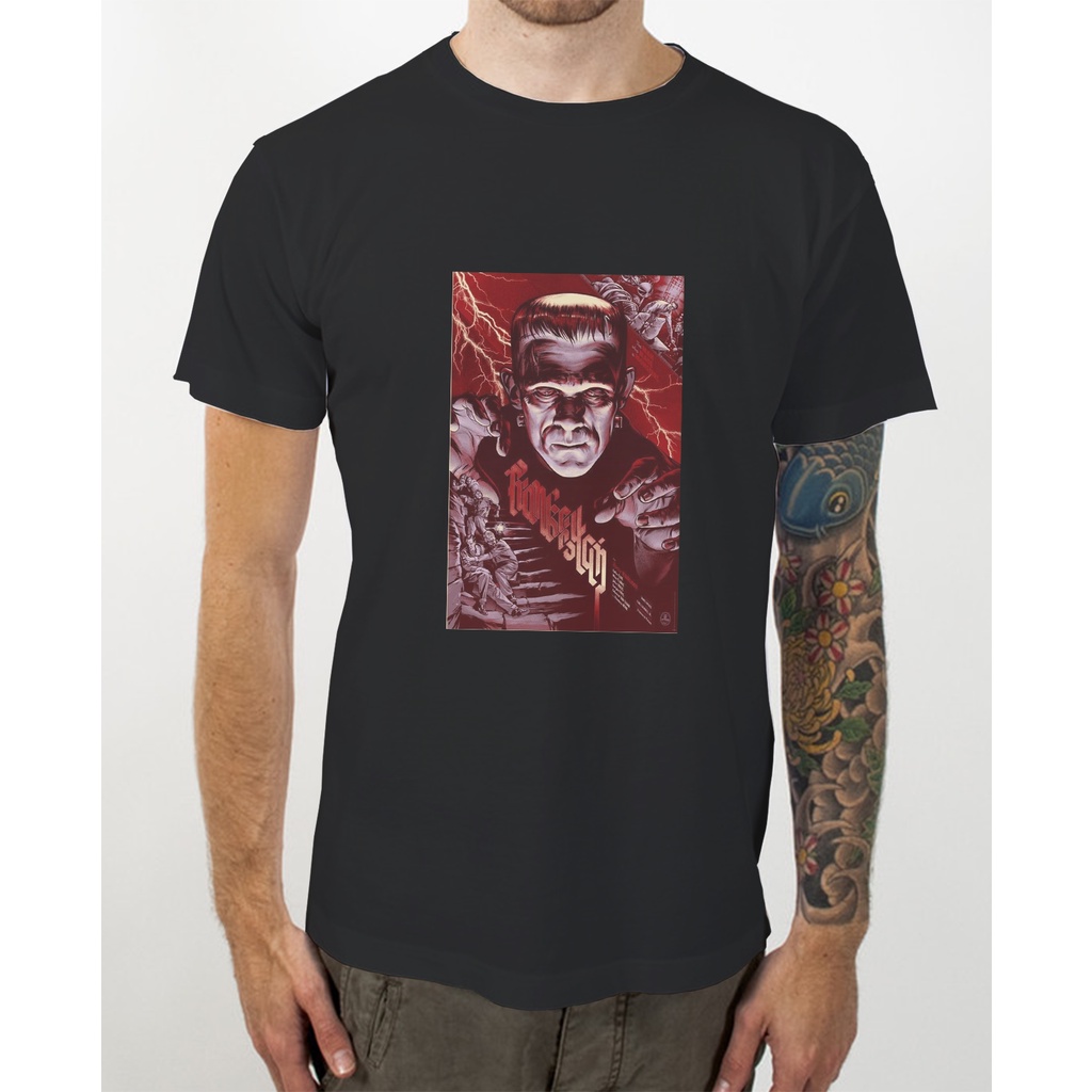 Kaos T-Shirt  Hitam  Film Jadul The Frankenstein