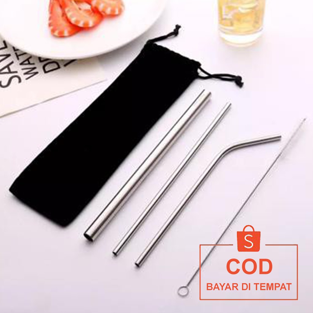 ✅COD Sedotan Stainless Set Straw Steril 5 Pcs Perlengkapan Alat Peralatan Dapur Rumah Tangga Murah