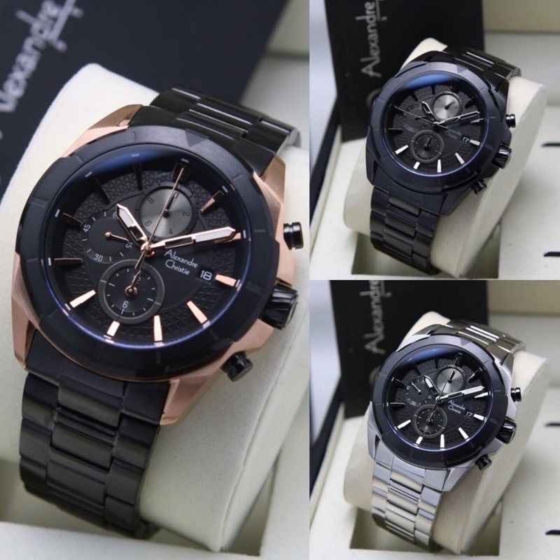 ALEXANDRE CHRISTIE AC 6596MC AC6596MC AC6596 PRIA ORIGINAL STAINLESS STEEL BLACK HITAM SILVER