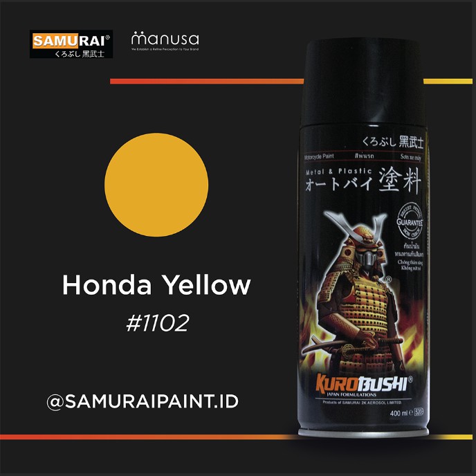 Samurai Paint Metallic Honda Yellow 1102 Metallic Kuning Honda #1102 Cat Aerosol Kualitas Kompresor