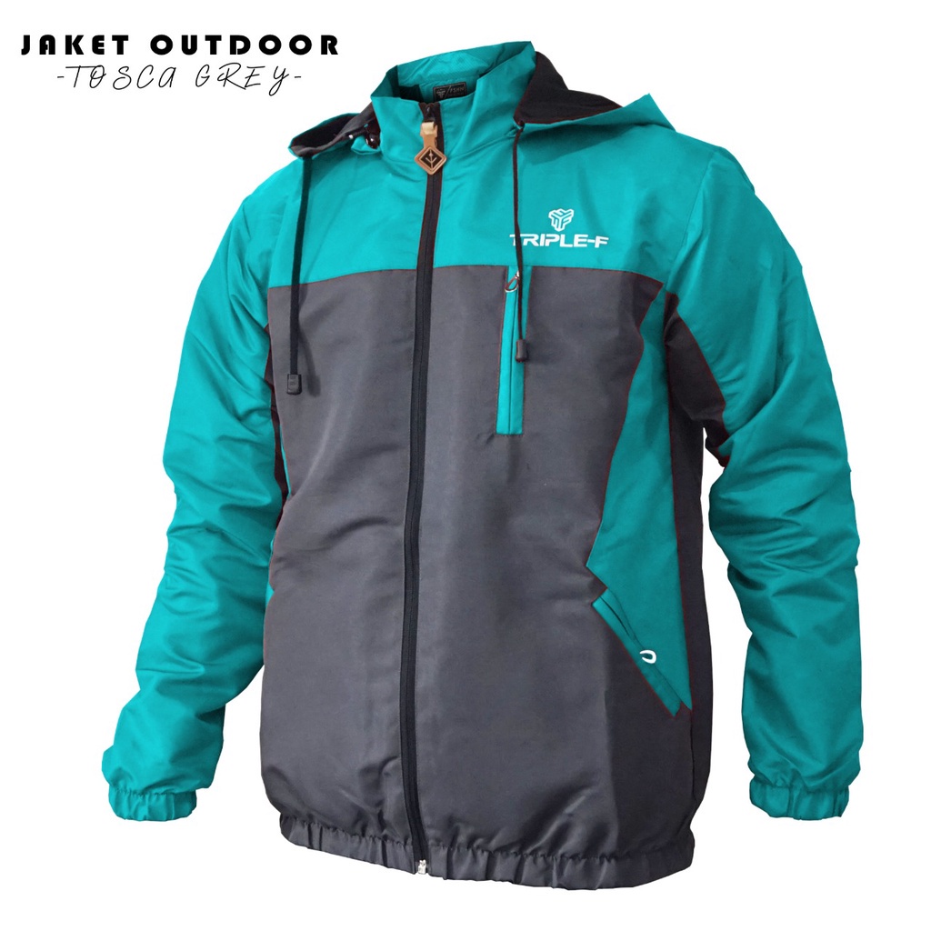 Jaket Gunung Outdoor Waterproof Anti Air Angin Pria Wanita Parasut Taslan Tebal Polos Hitam Size L XL Original Triple F