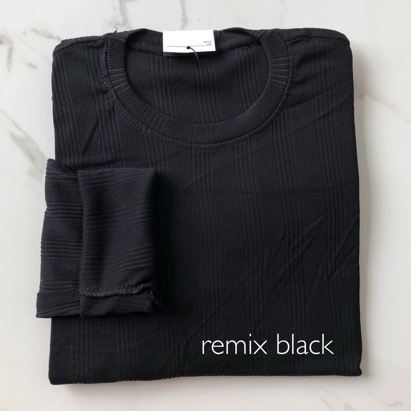 longsleeve rib basic sweater premium baju lengan panjang KALLYOUTFIT-REMIX BLACK..