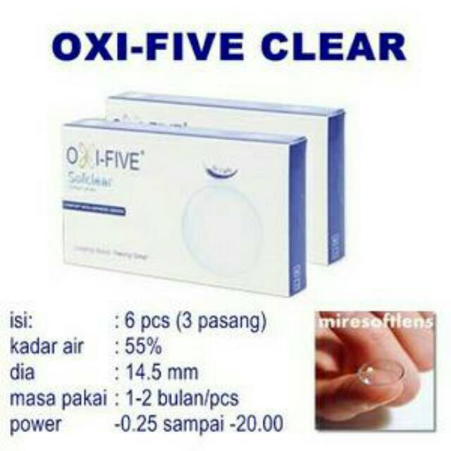 

SOFTLENS OXYFIVE CLEAR BENING MINUS BULANAN ISI 3 PASANG