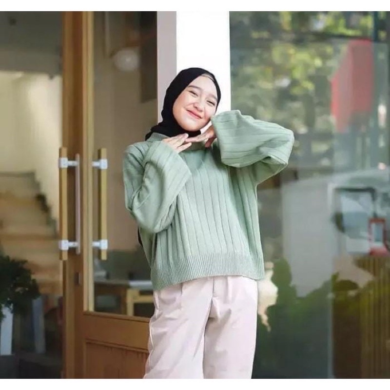 JOVANKA RAJUT OVERSIZE/ Rajut Tangan Balon/ Baju rajut kerah tinggi / Blouse Rajut