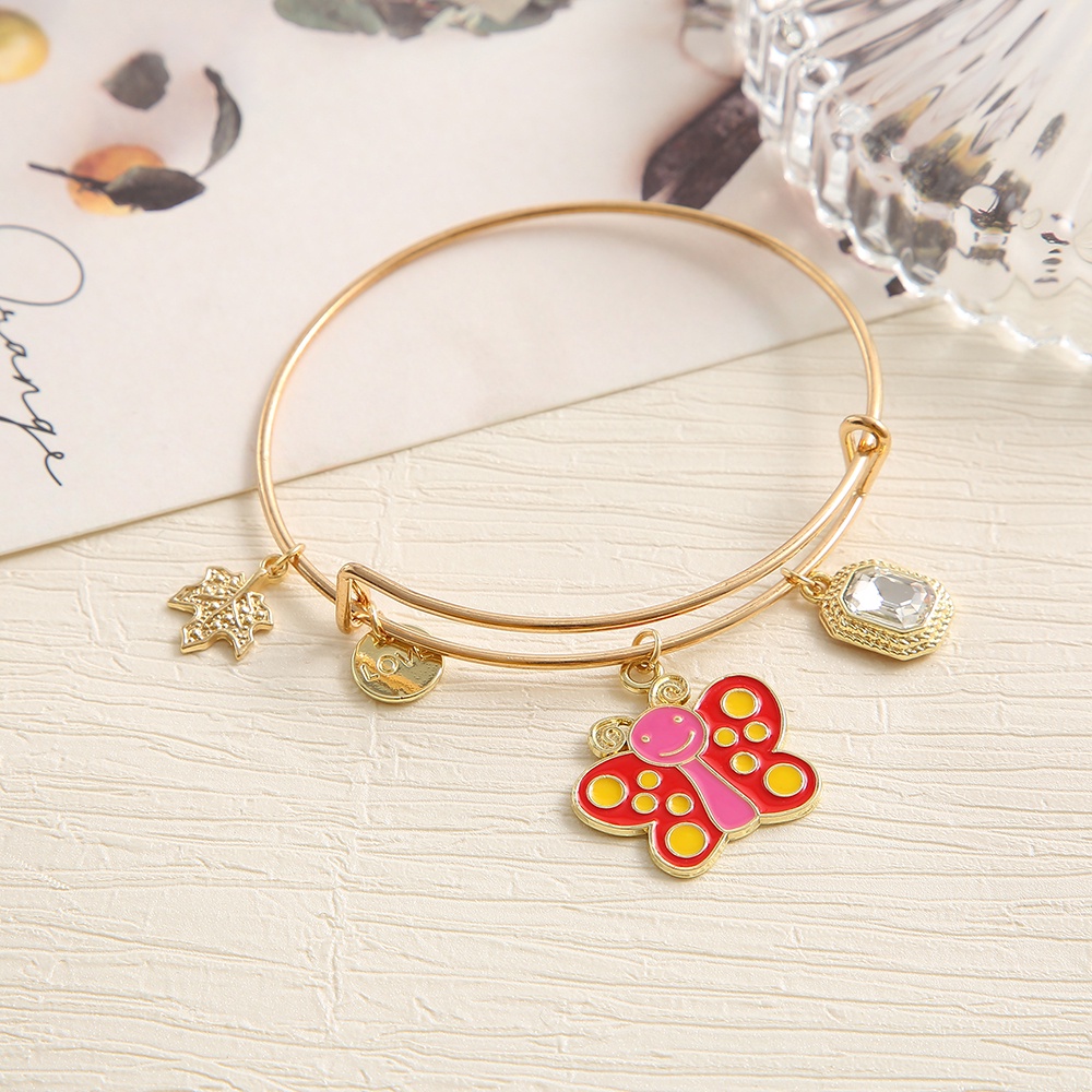 Gelang Bangle Hias Mutiara Kristal Bentuk Hati Butterfly Bow Untuk Wanita