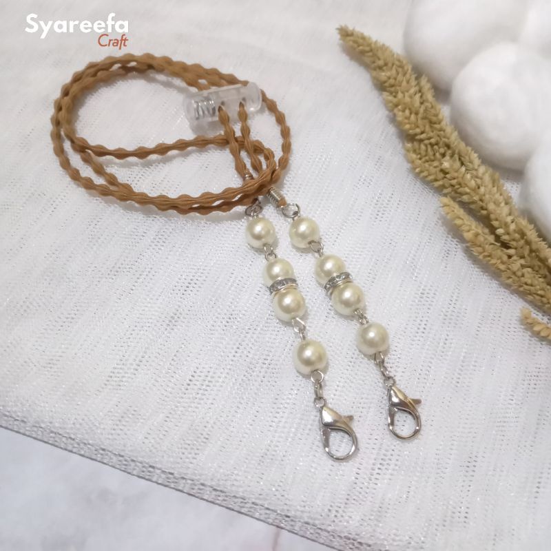 Kalung Masker Hijab 2 in 1 Mutiara Tali Curly Gembul