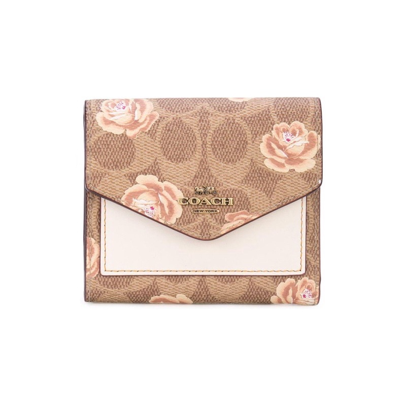 Coach Small Wallet In Signature Canvas With Floral Bow (67246) WHITE