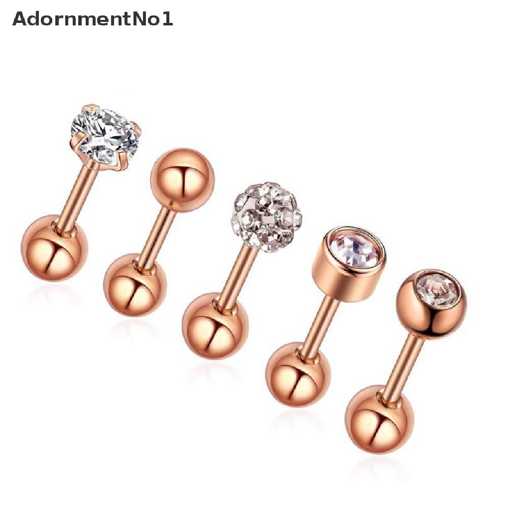 (AdornmentNo1) 10pcs / Set Anting Tusuk Bentuk Barbel Aksen Kristal 18G Untuk Perhiasan Wanita