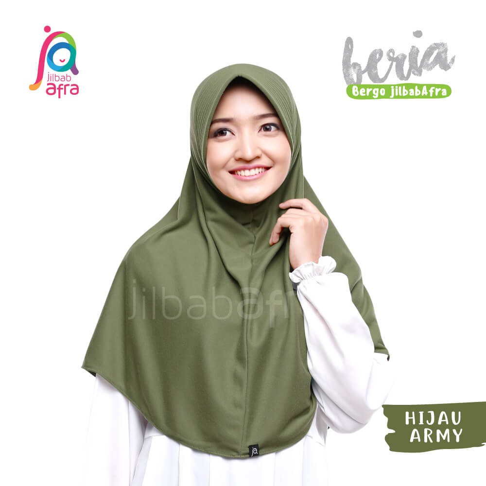 Jilbab Beria Hijau Army - Bergo Jilbab Afra - Hijab Instan Bahan Kaos, Adem &amp; Lembut