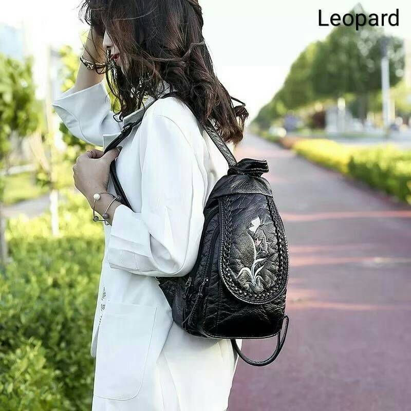 BISA COD tas ransel bordir top bunga kulit sintetis wanita