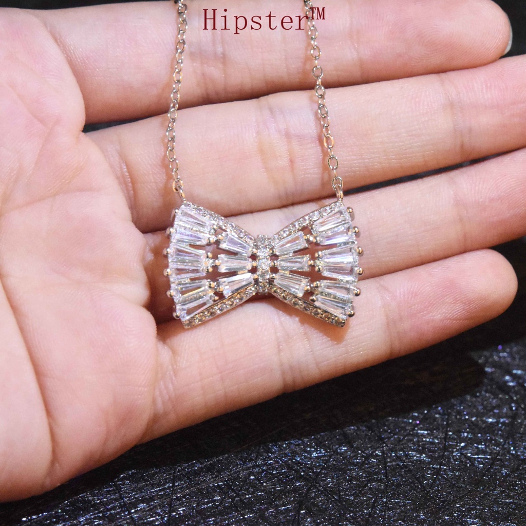 Super Fairy Bow Super Flash Diamond Stud Earrings High-Grade Necklace Sweet Light Luxury Rings Pendants Set