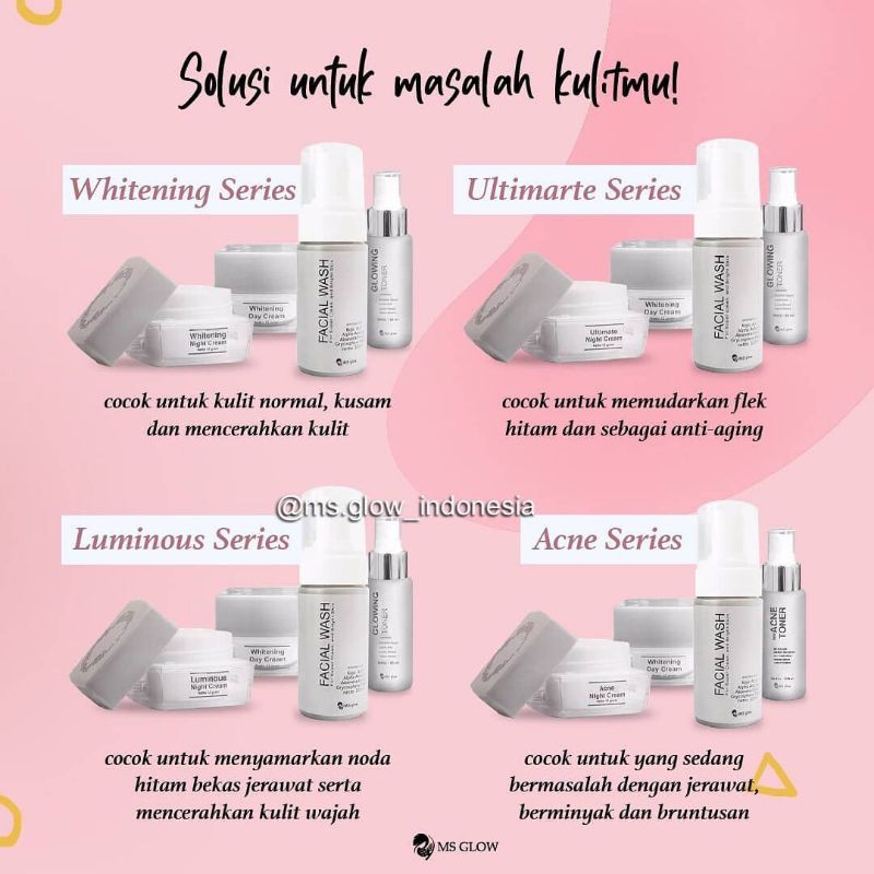 ●PROMO●MS GLOW PAKET WAJAH LENGKAP WHITENING ULTIMATE LUMINOUS ACNE SERIES.