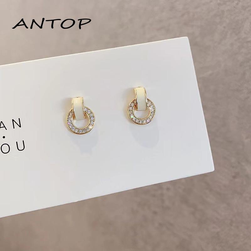 Anting Tusuk Bentuk Geometri Aksen Zircon Untuk Wanita