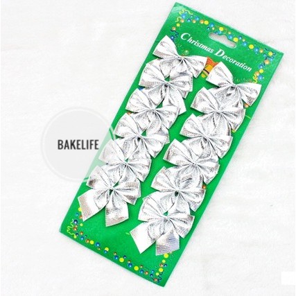 

Hiasan pohon natal pita 5.5cm x 5.5cm per pack is 12pcs ready warna silver & gold