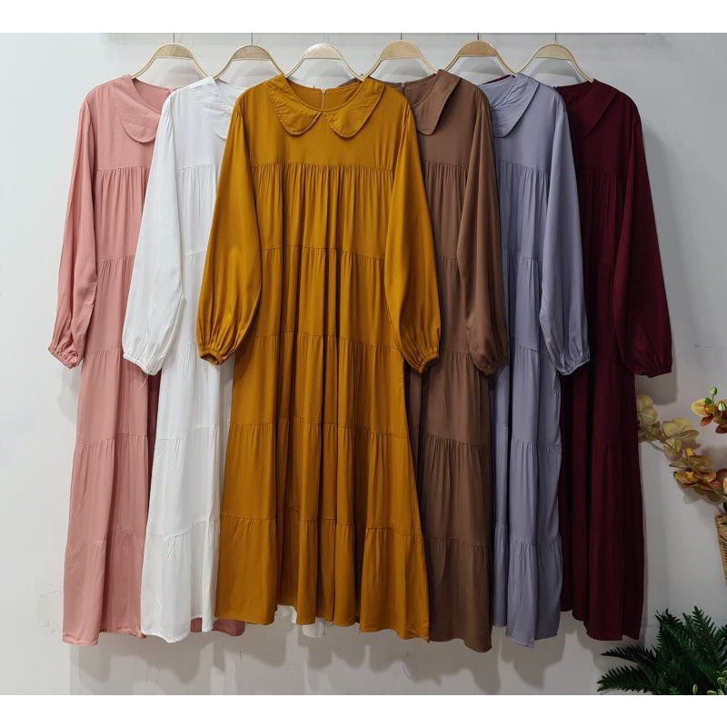 Midi Dress Katun Rayon Twill Polos Standar Dan Jumbo Midi Dress Busui Friendly