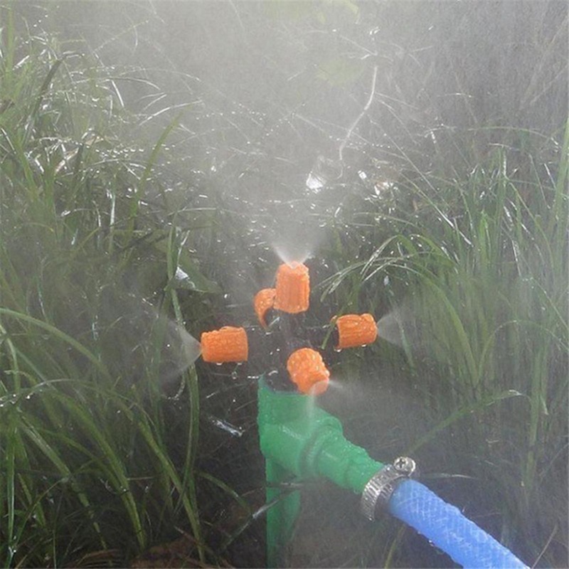 Lima-outlet Nozzle Misting Dripper Sprayer Auto Drip Irigasi Alat Adjustable Atomizing Sprinkler Rumah Kaca Penyiraman Otomatis Pembibitan Melembabkan Sprinkler