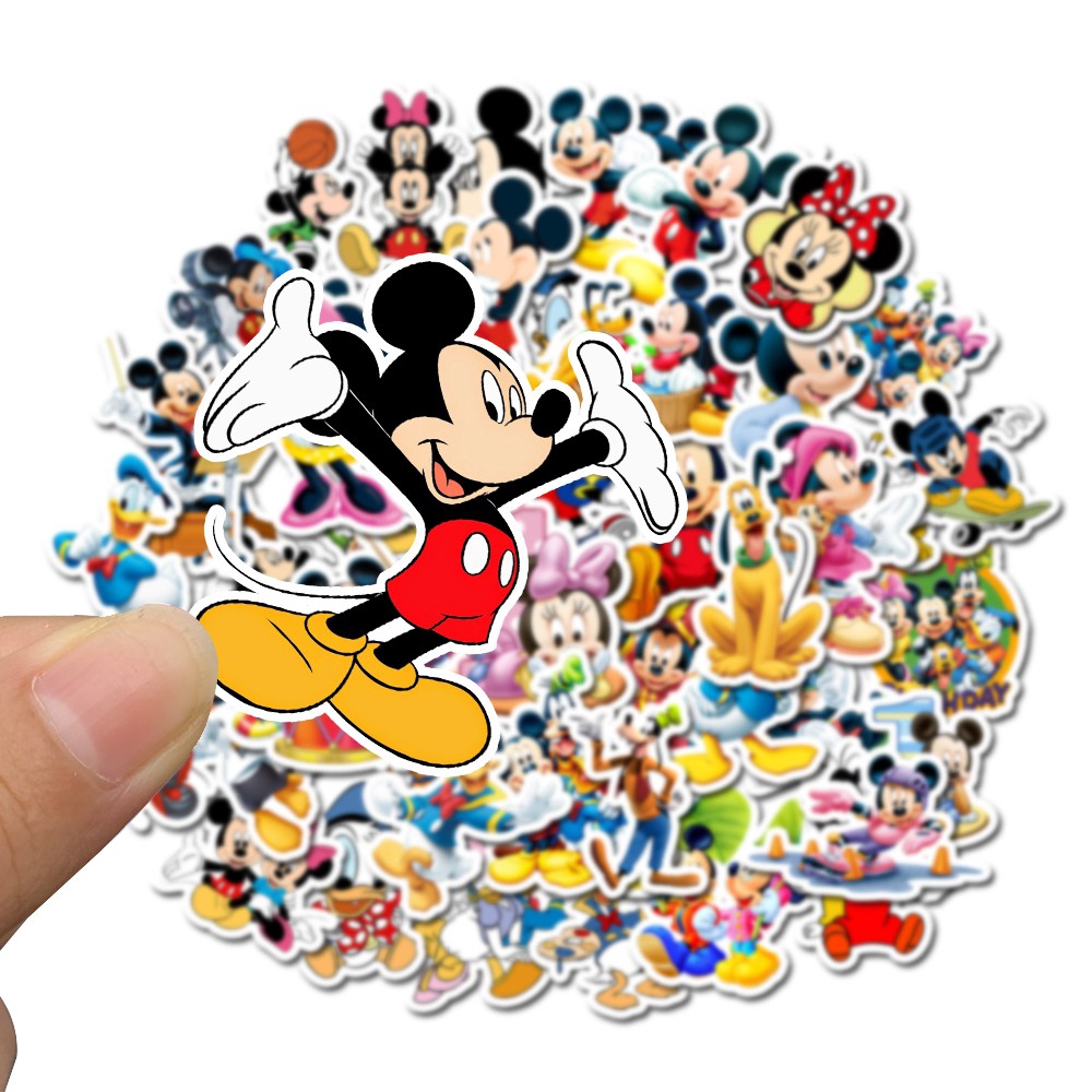 50 Mickey Minnie Cartoon Stickers Cute Mickey Mouse Waterproof Stickers Luggage Laptop Refrigerator Stickers for Children