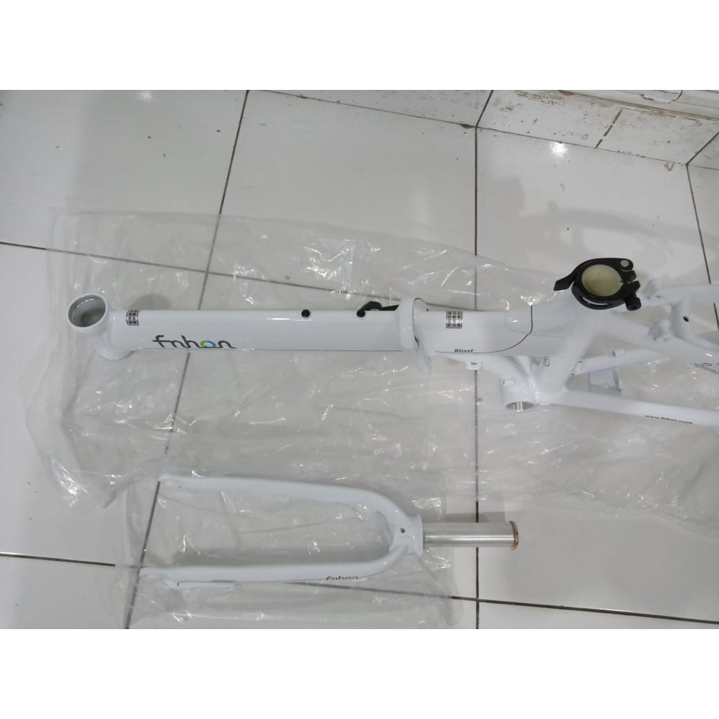 Frame Set &amp; Handle Post HP FNHON BLAST Putih Discbrake 20 inch Db Sepeda Lipat White Alloy Disk