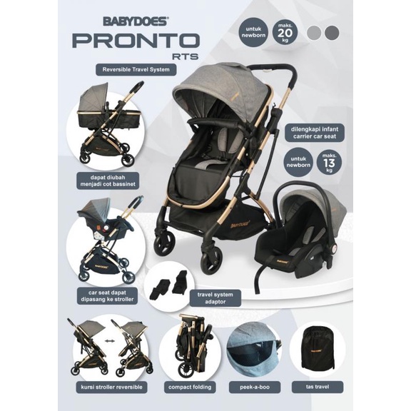 Baby Does Stroller Pronto RTS 2223 Reversible Travel System RTS + Car Seat/ Baby Does Kereta Dorong Bayi