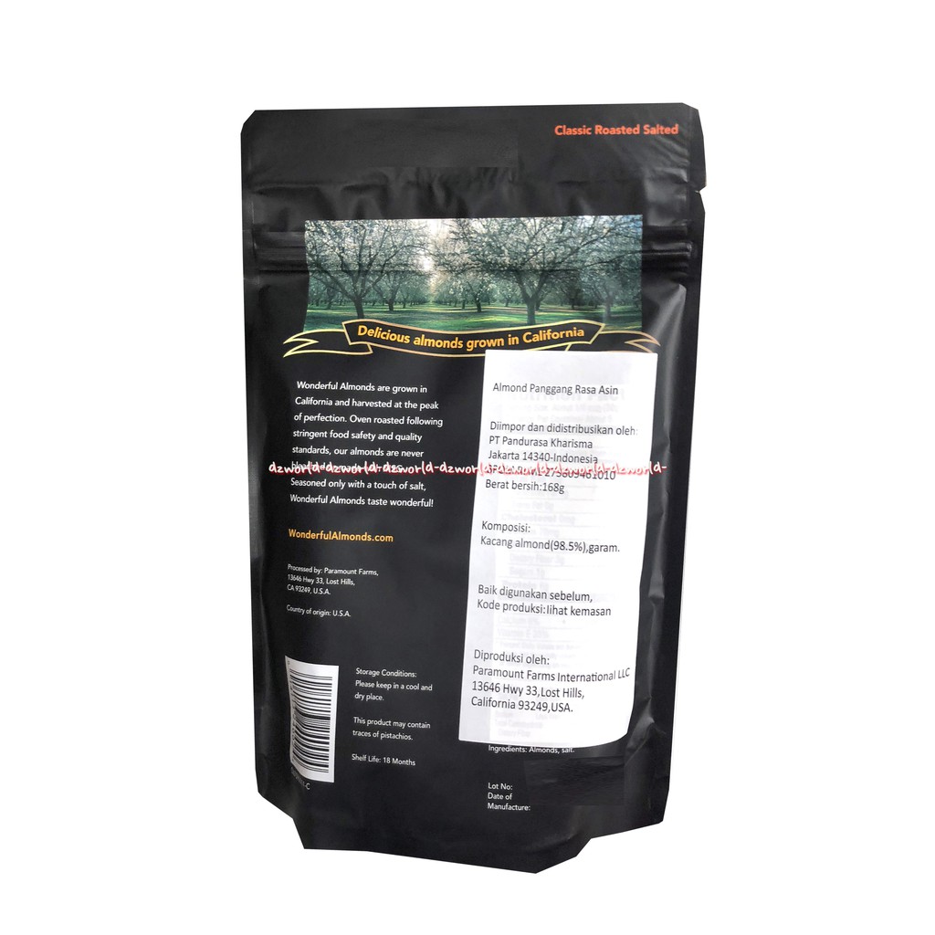 Wonderful Almond 168gr Pistachios Kacang Almon Dari USA Wonder Full Kacang Almond Panggang