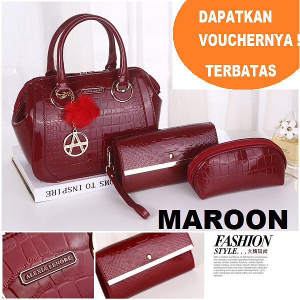 GOODBAGS PC PCA 2681 TAS HANDBAG 3IN1 SET LENGKAP IMPORT WANITA FASHION WOMEN GLOSSY BERKUALITAS