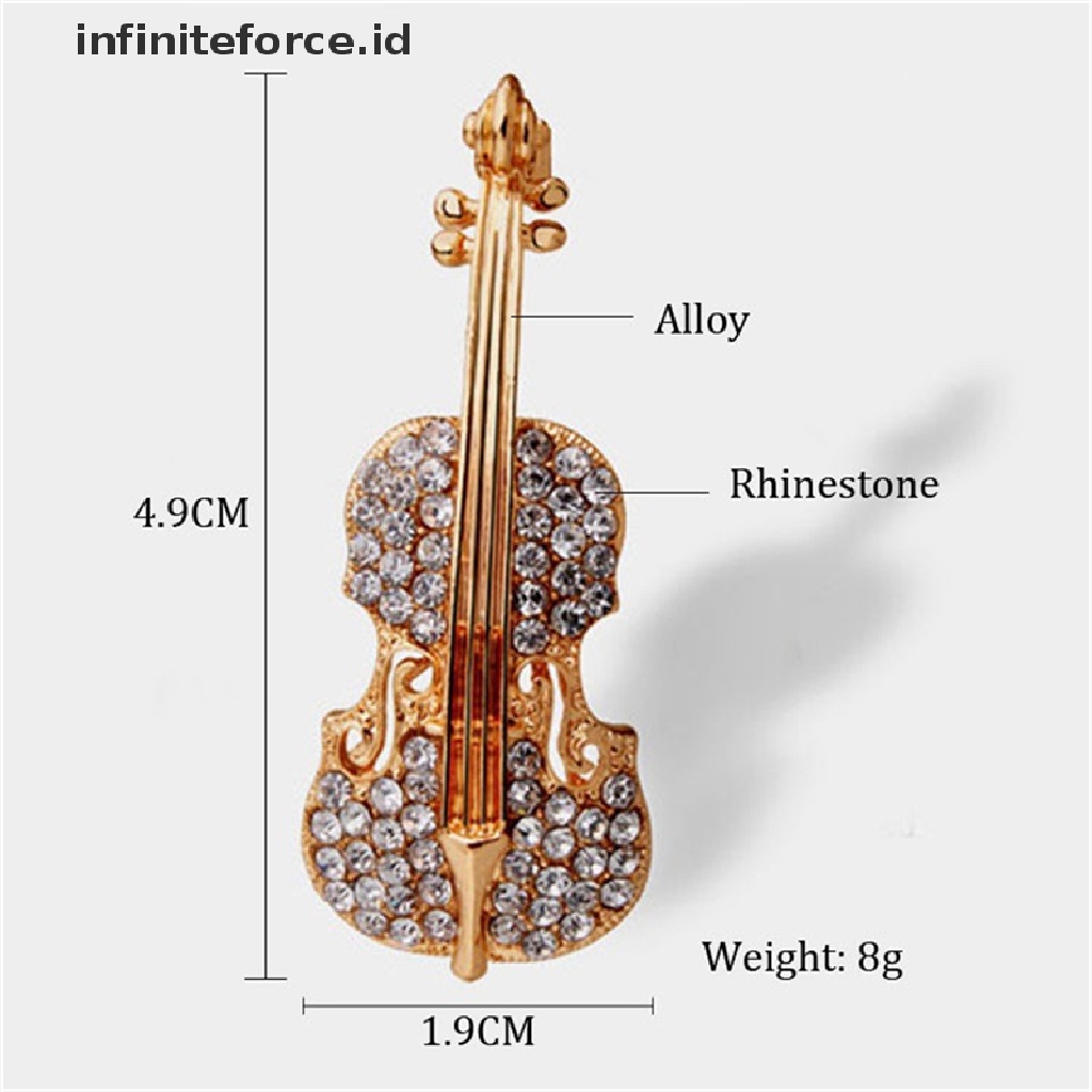 Bros Bentuk Biola Lapis Emas / Silver Aksen Kristal Berlian Imitasi Untuk Syal